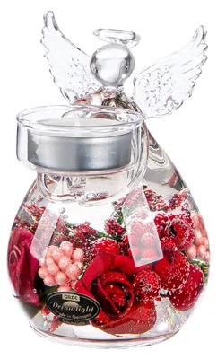 Productafbeelding van GILDE Dreamlight, theelichthouder, Engel Petit Medium, "Adele", glas, helder, rood, hoogte 12 cm, diameter 8 cm. Artikelnummer: 72369. Verkoop alleen zolang de voorraad strekt