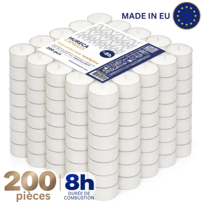 Image de HORECA CANDLES 200 Bougies Chauffe-Plat Blanches 8h, Sans Parfum, Coupelle Transparente en Plastique - Mariage, Décoration, Restaurant