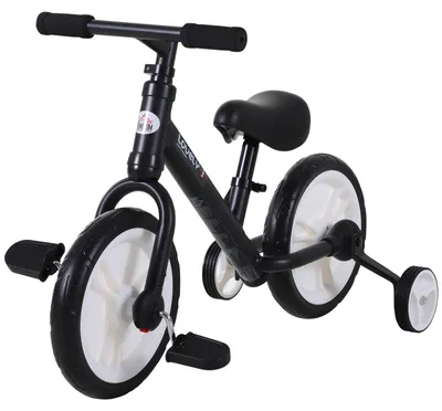 Produktbild von 2-in-1 Kinderlaufrad mit abnehmbaren Stš¹tzr?dern und Pedalen, 12-Zoll-R?dern, verstellbarer Sattelh?he, fš¹r Kinder von 2šC5 Jahren, schwarzer Stahl