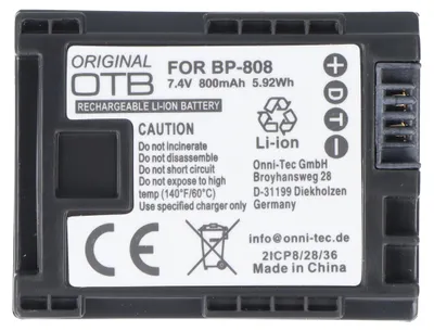 Produktbild von AccuCell Akku passend für Canon BP-808 mit Restminutenanzeige