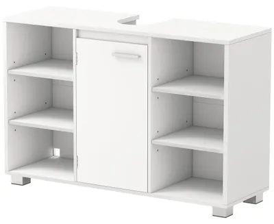Image de Meuble sous vasque avec étagères réglables et pieds | Blanc | 90 x 30 x 60 cm