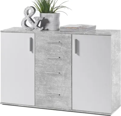 Produktbild von Kommode Sideboard Schrank Mehrzweckschrank Standschrank "Freida V" Beton / Weiß
