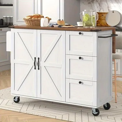 Immagine prodotto di Isola da cucina – Carrello per la cucina – Mobile su ruote – Spazio di stoccaggio regolabile – Mobile mobile con ruote – Bianco