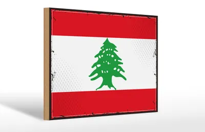 Produktbild von Holzschild Flagge Libanon 30x20cm Retro Flag of Lebanon