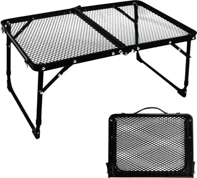 Image de Petite table de camping pliable avec plateau résistant à la chaleur - Réglable en hauteur - Idéale pour les pique-niques, le camping, la pêche, les barbecues et le jardin