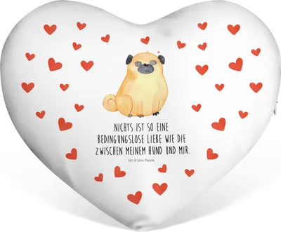 Produktbild von Mr. & Mrs. Panda Dekokissen Mops - Weiß - Geschenk, Valentinstags Kissen, Liebe, Liebeskissen, Sprüche, Knuffig, Kuschelkissen, Herzkissen, Hund, Pure, Sofakissen