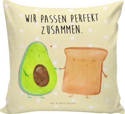 Produktbild von Mr. & Mrs. Panda Kissen 40x40 Avocado Toast - Gelb Pastell - Geschenk, Sofakissen, kuschelkissen, Toastbrot, zier, Hochzeit, Hochzeitsgeschenk, Liebe, couch