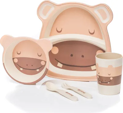 Produktbild von all Kids United Kindergeschirr Set Hippo aus Kunststoff für Babys & Kleinkinder – Bruchsicheres Esslernset, BPA-frei, Spülmaschinenfest