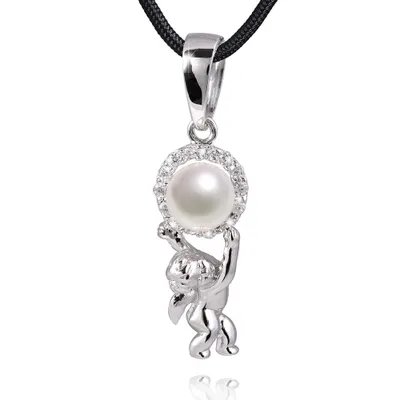 Produktbild von MATERIA 925 Silber Kettenanhänger Engel - Perle Anhänger Zirkonia rhodiniert #KA-233