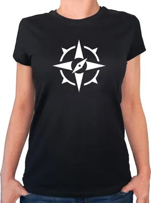 Produktbild von Huuraa Damen T-Shirt Kompass Bussole XL Black Bio Baumwolle Fairtrade Damenshirt Geschenkidee
