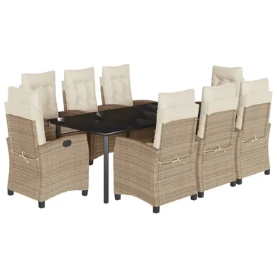 Produktbild von vidaXL 9-tlg. Garten-Essgruppe mit Kissen Beige Poly Rattan