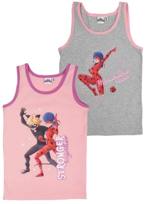 Produktbild von Miraculous Unterhemd für Mädchen Kinder Tank Top Hemdchen Unterwäsche Grau/Rosa (2er Pack) 110-116