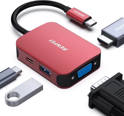 Produktbild von BENFEI USB C HUB 4in1,USB C Multiport-Adapter mit 4K HDMI/ 1080P VGA/ 5Gbps USB 3.0 Data Port/Typ C 60W Power Delivery,