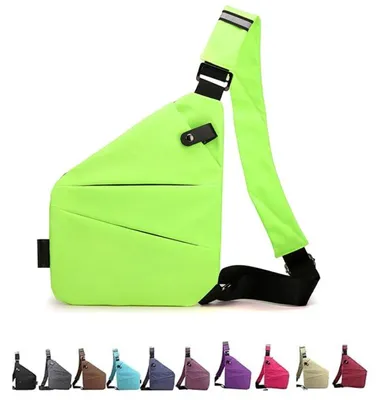 Productafbeelding van Borsttas – Diefstalwerend – 32x23x1 cm – Ruim – Schoudertas voor de rechter schouder – Voor heren, geschikt voor wandelen – Fluorescerend groen