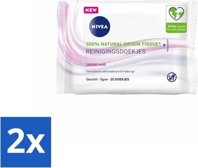 Immagine prodotto di NIVEA - Salviette detergenti - Lenitive - Pelle secca - Rimuovono il trucco waterproof - 25 salviette - Value pack - 2 pezzi