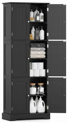 Produktbild von COSTWAY Hochschrank mit 6 Türen, 60 x 30 x 160 cm, Küchenschrank mit 3 Schränken & verstellbaren Einlegeböden, für Bad, Wohnzimmer, Esszimmer & Büro