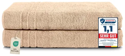 Obrázek produktu pro Komfortec 2-dílná sada ručníků do sauny 80x200 cm ze 100% bavlny, ručníky do sauny XXL, ručník do sauny, měkký, velký, froté, rychleschnoucí, pískový/béžový