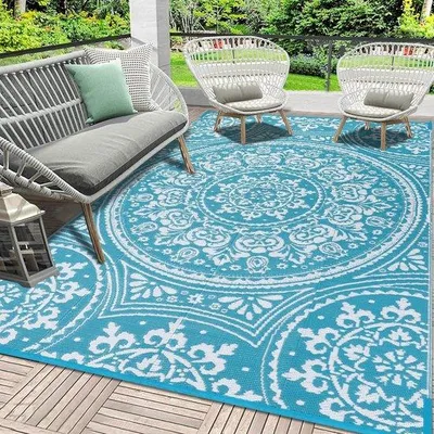 Produktbild von Outdoor-Teppich Boho, wetterbeständig, türkis, 150 x 240 cm
