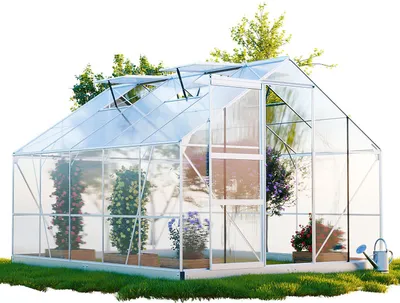 Produktbild von GARMIO® Gewächshaus ARONA 310x250cm für den Garten, Alu Frühbeet inklusive Fundament, 4 Dachfenster Treibhaus Aufzucht