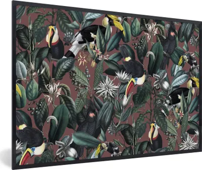 Produktbild von MuchoWow® Gerahmtes Poster Blumen - Tukan - Blätter 90x60 cm - Poster mit Schwarzem Bilderrahmen Wandposter Rahmen Foto Bilder - Fotorahmen - Foto-Plakat