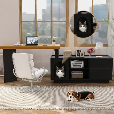 Produktbild von Schreibtisch mit integriertem Tierhaus L-förmig Eckschreibtisch Computertisch Bürotisch 120 x 50 cm