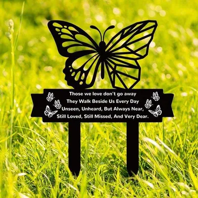 Productafbeelding van Vlinder Gedenkbord Metalen Grafmarker Herinneringsbord Tuinsteker 10,6 x 13,7 cm