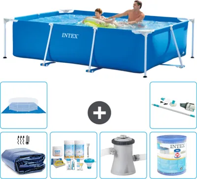Immagine prodotto di Piscina Intex con struttura rettangolare - 260 x 160 x 65 cm - blu - include tenda da sole - pacchetto manutenzione - pompa filtro per piscina - filtro - telo di fondo - aspirapolvere