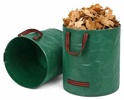 Produktbild von Gartenabfallsack 60 L, 2 Stück, 45 x 38 cm, wiederverwendbar & wasserdicht, robuster Gartensack aus PP, mit Tragegriffen, für Laub & Gartenabfälle
