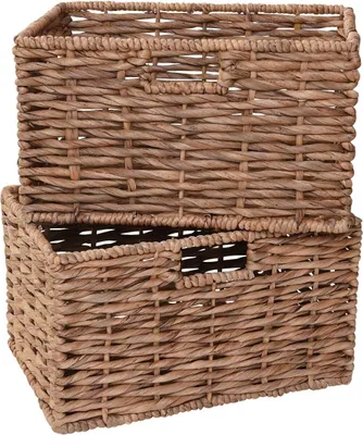 Produktbild von VIVANNO Regalkorb Wasserhyazinthe KIRA 2er Set Rechteckig, Natur geflochten - 35,50x25x20 cm