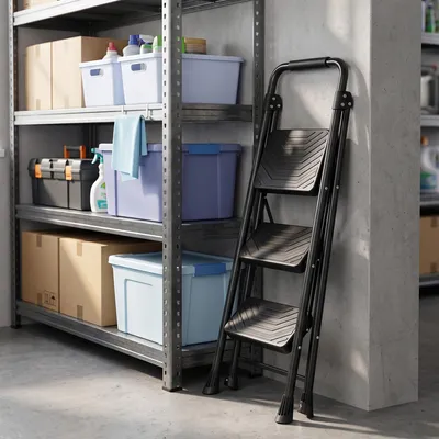 Produktbild von SONGMICS Trittleiter 3 Stufen Klappbar Rutschfest Küchentritt mit Handlauf bis 150 kg 99 x 40,5 x 6,5 cm Schwarz