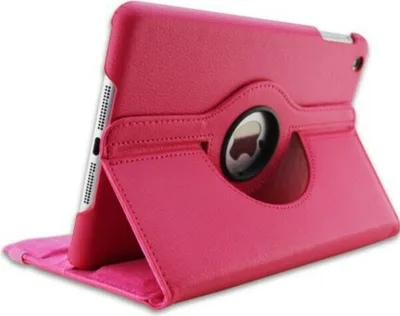 A pink tablet case with a rotating stand.