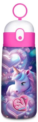 Image de Gourde en plastique avec paille, décorée avec un motif licorne