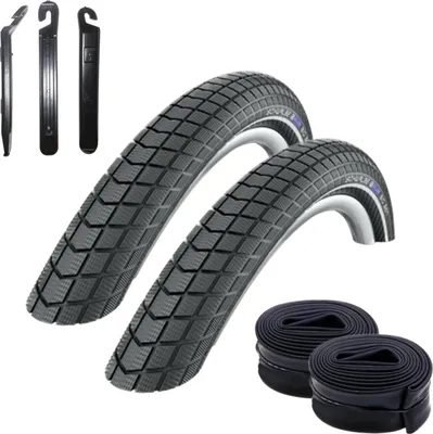 Produktbild von 2 x Schwalbe Big Ben RaceGuard Fahrradreifen Fahrradmantel in Schwarz mit Reflex 55-559 (26 x 2.15) + 2 Schwalbe Schläuche DV13 inkl. 3 Reifenheber