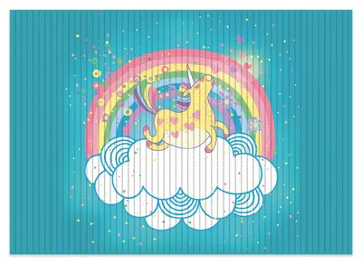 Produktbild von Wallario Duschmatte Antirutschmatte Badmatte Fußmatte Lustiges Einhorn auf einer Wolke vor Regenbogen, Größe ca. 70 x 50 cm