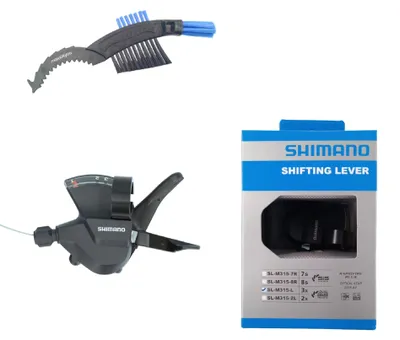 Produktbild von Shimano Schalthebel SL-M315 3-Fach in Schwarz inkl. maxxi4you Fahrrad Kettenbürste