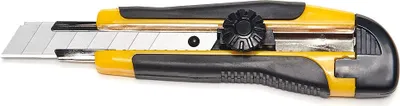 Produktbild von Robustes 12er Set Profi Cuttermesser 18mm Schwarz/Gelb – Präzise Schneidwerkzeuge für Handwerk & Hobby mit Feststellrad