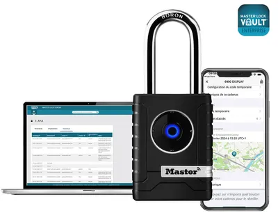 Produktbild von Master Lock 4401EURLHEC Bluetooth Vorhängeschloss für Unternehmen oder Privater, Wetterfest, Länger Bügel