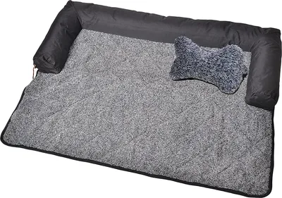 Produktbild von RAIKOU Hundebett PlüschWaschbares Hundedecke Rutschfest Hunde Bett für Sofaschutz Tier mit Kissen Grau Melange 115x90 cm