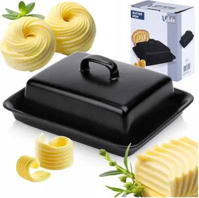 Produktbild von Vilde Butterdose Keramik 16x13x7cm Schwarz Klassisch Kühlschrank Tisch