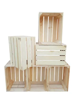 A stack of wooden crates against a white background.