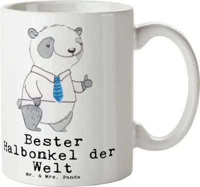 Produktbild von Mr. & Mrs. Panda Pott Panda Bester Halbonkel der Welt - Weiß - Geschenk, Bedruckte Tasse, Kaffeetasse, Kaffeebecher, Onkel, Keramiktasse, Stiefgeschwister, Kleinigkeit