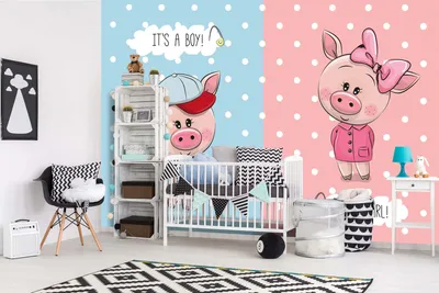 Produktbild von Vlies Fototapete SCHWEINEJUNGE UND SCHWEINEMÄDCHEN 375 x 250 cm (inkl. Kleister) - Vlies Tapete, Wandtapete, Wandbilder - Tapete für Wohnzimmer Schlafzimmer, Büro, Küche - Montagefertig
