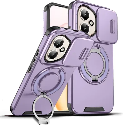 Image de Etui double couche pour Honor 400, couvercle coulissant pour l'appareil photo et support magnétique pour anneau violet