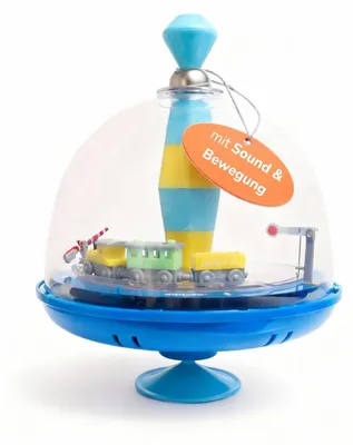 Produktbild von Brummkreisel mit Eisenbahn-Motiv - Interaktiver Panoramakreisel mit Zuggeräuschen und beweglichen Elementen für Kinder ab 18 Monaten, KI-generiertes Bild