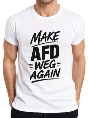 Zdjęcie produktu dla Koszulka "AfD znów przeciwko prawicowej polityce" - sarkastyczny napis, kolor biały, rozmiar 3XL
