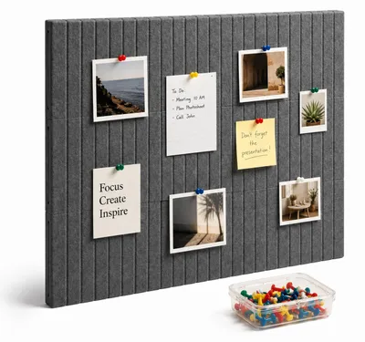Produktbild von Relaxdays Filzpinnwand 9er Set, selbstklebende Rechtecke, Büro & Zuhause, Filz, 30x40 cm, Filzwand mit Pins, dunkelgrau