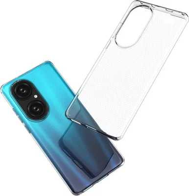 A clear phone case is shown next to a smartphone.