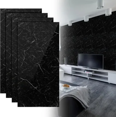 Produktbild von Vigevee Wandpaneele 120×60 cm schwarz-weißer Marmor-Verbundwerkstoff – 4er-Set