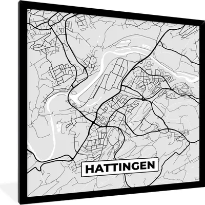 Produktbild von MuchoWow® Gerahmtes Poster Hattingen - Stadtplan - Karte - Deutschland 40x40 cm - Poster mit Schwarzem Bilderrahmen Wandposter Rahmen Foto Bilder - Mit Rahmen - Wanddekoration Schlafzimmer