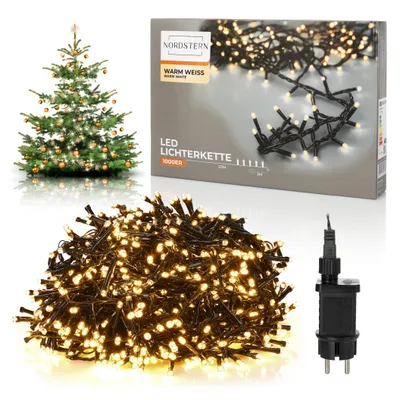 Produktbild von Nordstern LED Büschel Lichterkette Warmweiß 1000 LEDs - Weihnachtsbaum Deko für Innen & Außen mit Stecker 20 m - Cluster Beleuchtung